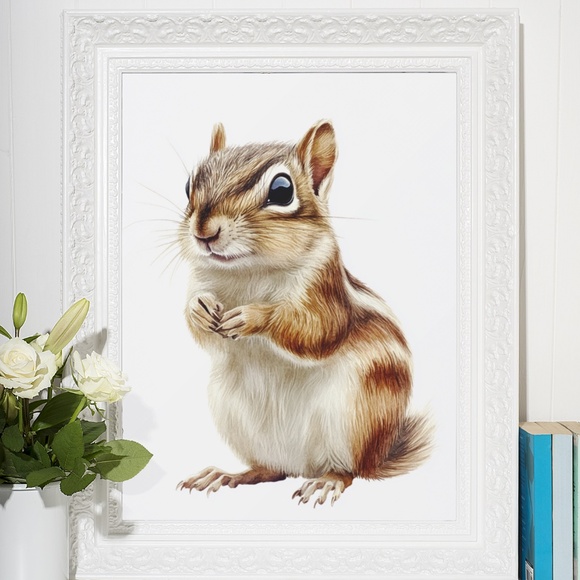 Watercolor Chipmunk Portrait Wall Art Illustration Print Poster Unframed - Picture 8 of 9